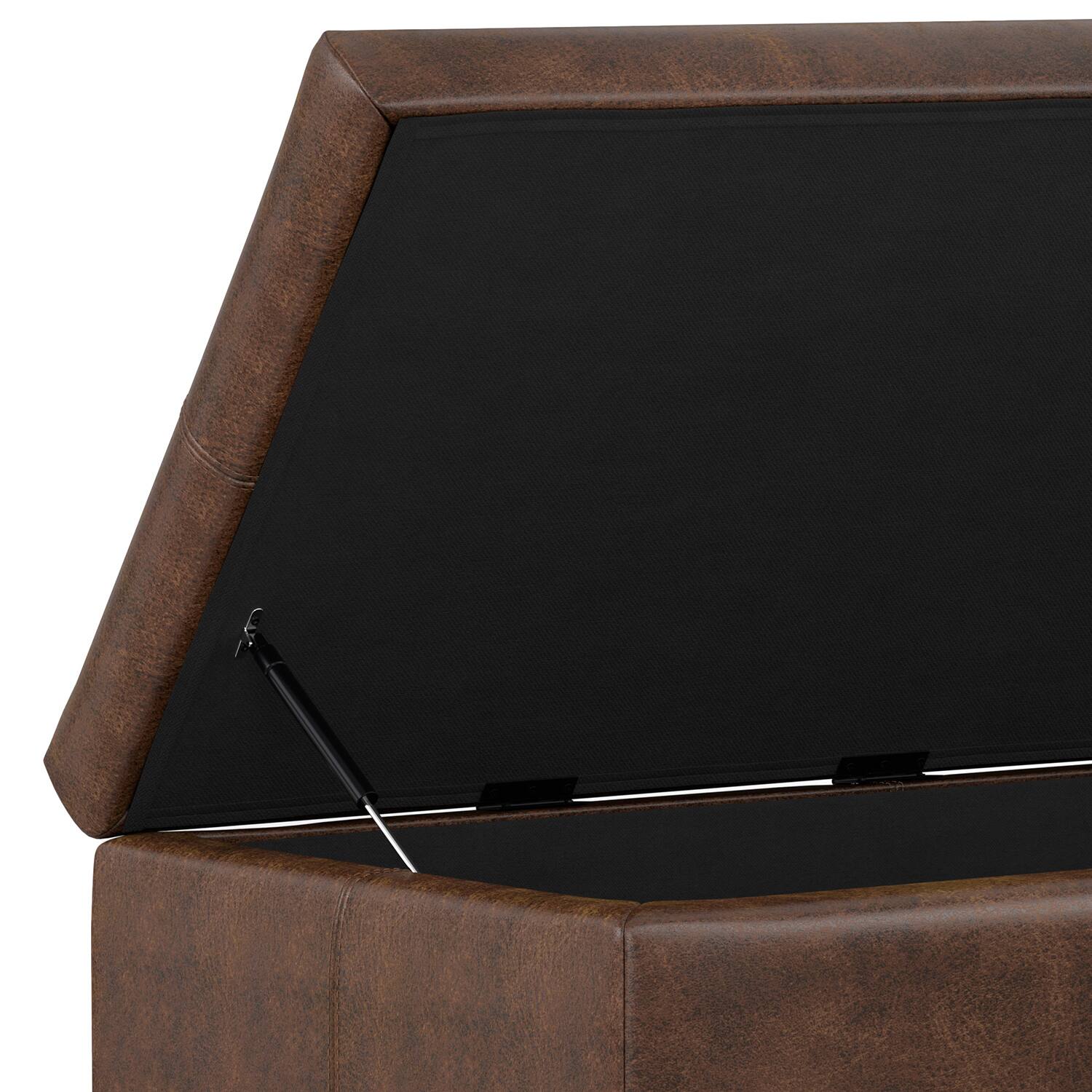 Alt View 6. Simpli Home - Gabbie 48 inch Wide Rectangular Storage Ottoman in Distressed Chestnut Brown  Vegan Leather - Distressed Chestnut Brown.