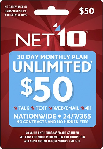  NET10 - $50 Unlimited Prepaid Airtime Card