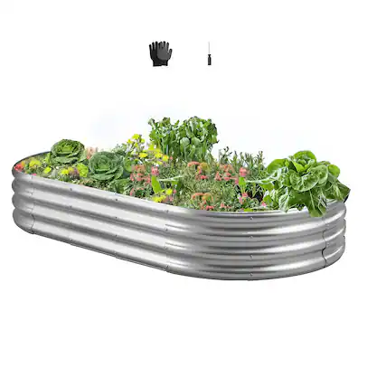 Front. VEVOR - Metal Raised Garden Bed, 6 x 3 x 1 ft Outdoor Galvanized Planter Garden Box, Open Bottom Design - Silver.