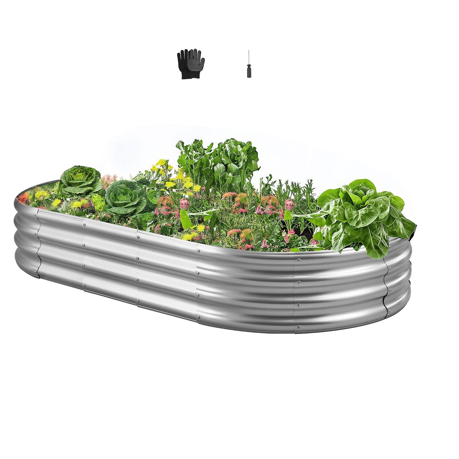 Front. VEVOR - Metal Raised Garden Bed, 6 x 3 x 1 ft Outdoor Galvanized Planter Garden Box, Open Bottom Design - Silver.