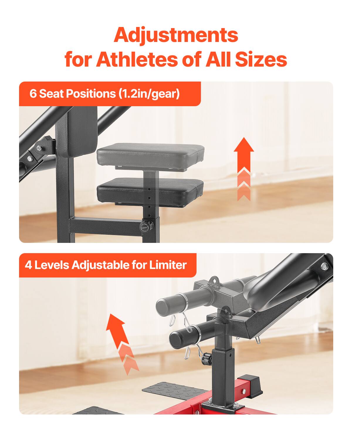 Adjustments for Athletes of All Sizes

6 Seat Positions (1.2in/gear)

4 Levels Adjustable for Limiter