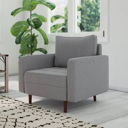 Emma + Oliver - Holden Upholstered Mid-Century Modern Pocket Spring Accent Chair with Wooden Legs and Removable Back Pillows - Slate Gray