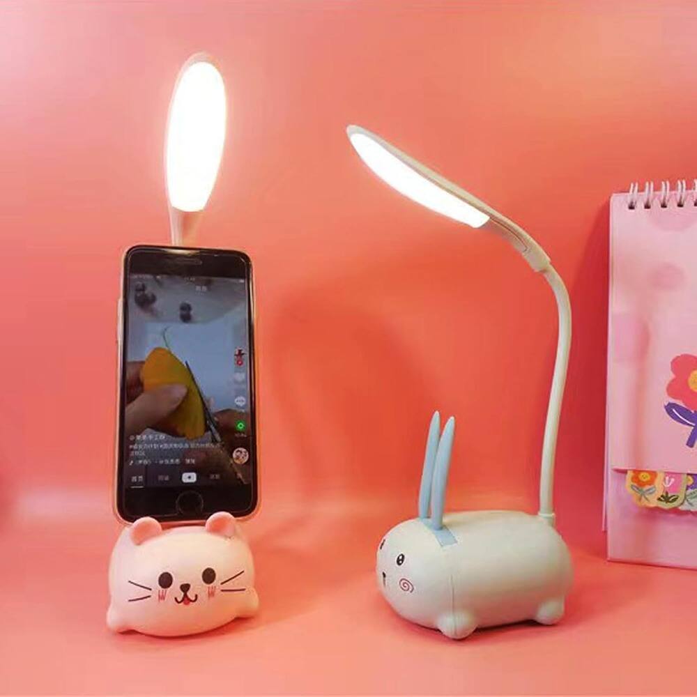 Left. Schertz - Mini Cat LED Table Lamp, Portable USB Rechargeable Night Light for Kids Room - White.