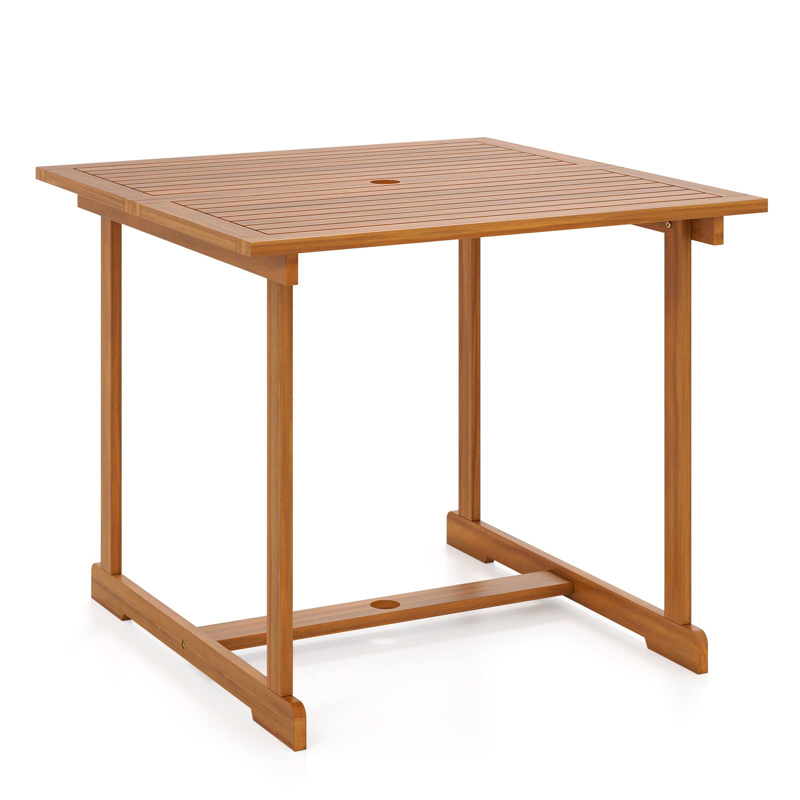 Alt View 6. Gymax - Gymax 35.5'' Acacia Wood Outdoor Dining Table for 4 w/Umbrella Hole Reinforced Crossbar - Yellow.