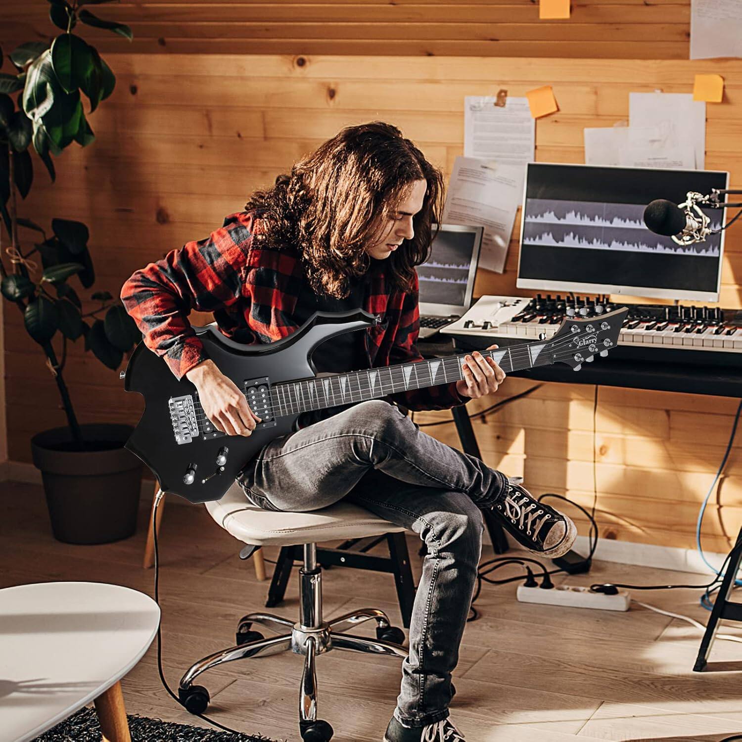 Alt View 3. Winado - Burning Fire Style Electric Guitar Christmas gift for Beginner Guitar Lover with Accessories Pack - Black.