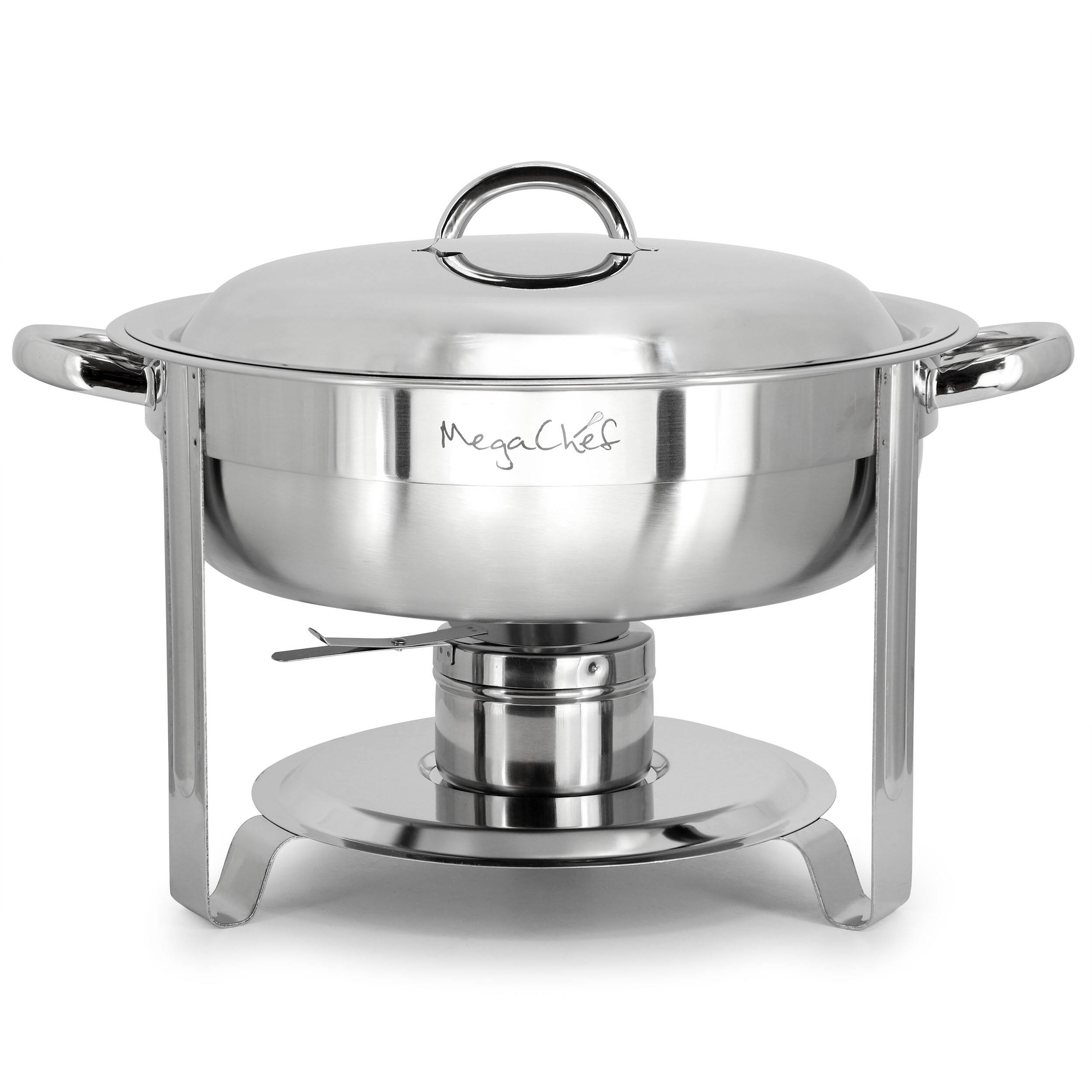 Alt View 1. MegaChef - MegaChef 3.7 Quart Round Stainless Steel Professional Chafing Dish/Food Warmer/Buffet Server Serving Trays - Silver.