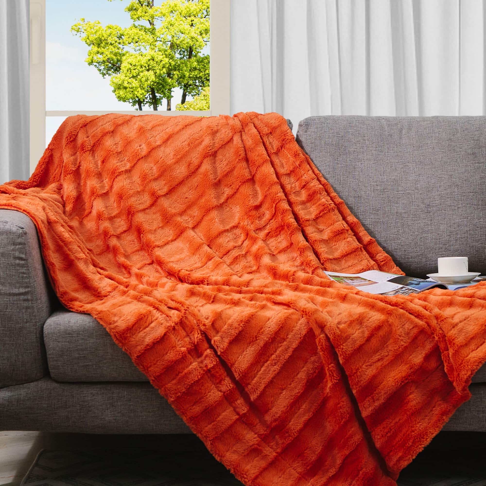 Cheer Collection - Faux Fur Printed Blanket - Multiple Colors & Sizes - Rust