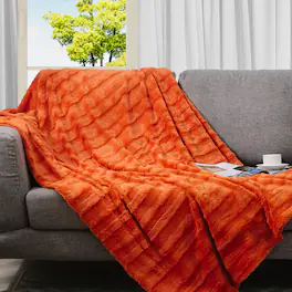 Cheer Collection - Faux Fur Printed Blanket - Multiple Colors & Sizes - Rust
