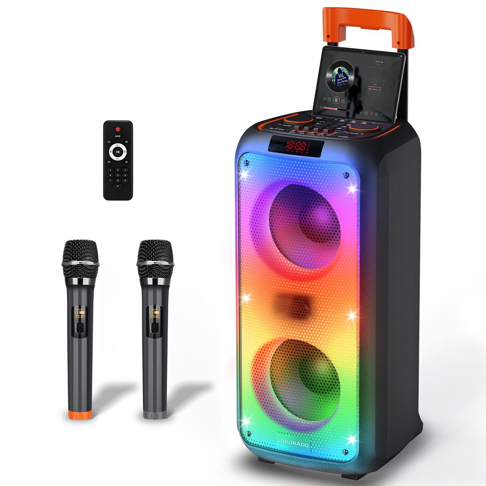 GlowWise - Karaoke Machine with 2 Wireless Mics, BT 5.3 TWS, Portable PA System, TF/USB/AUX, LED Lights - Party Speaker - Blank