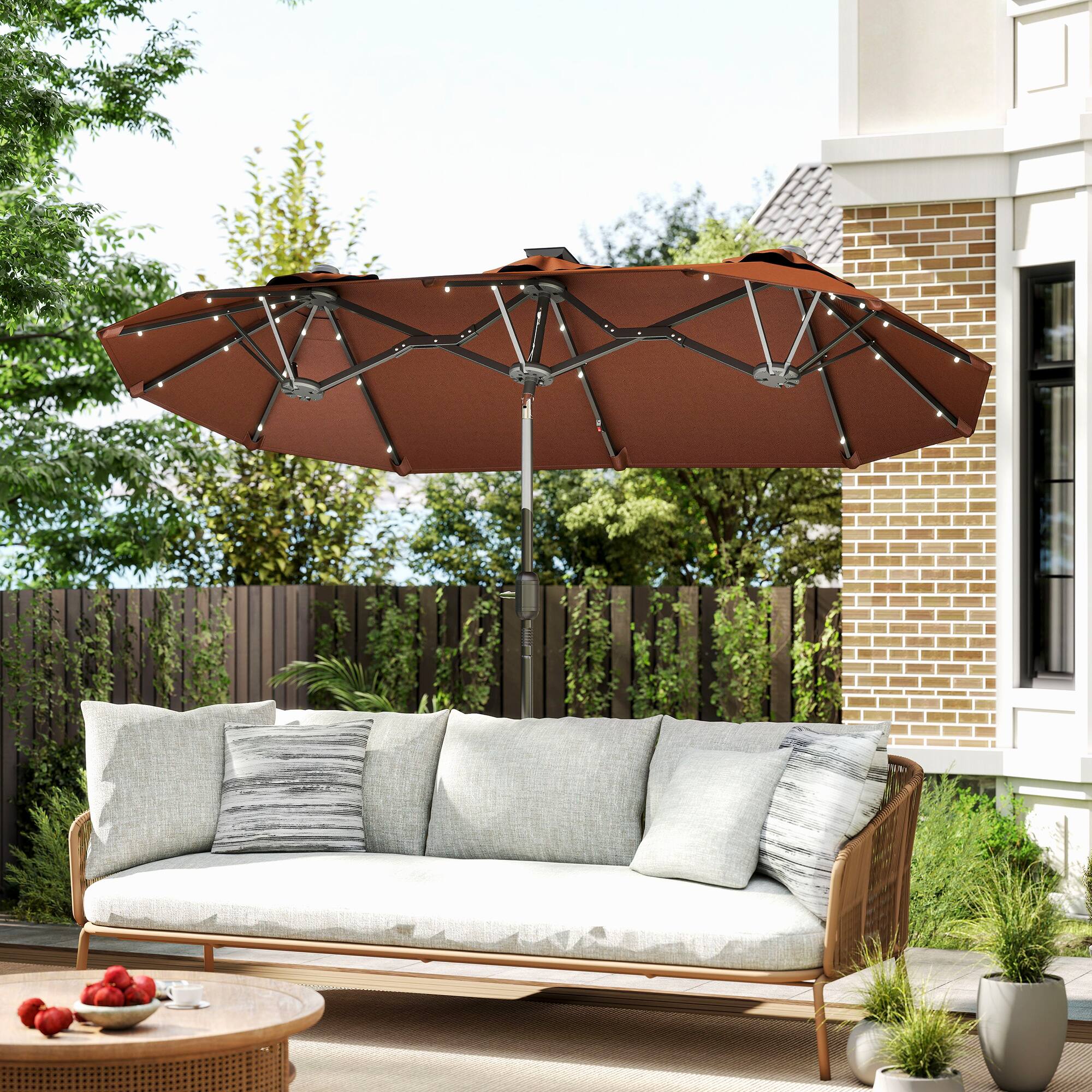 Alt View 8. Outsunny - Outdoor Patio Umbrella with Solar Lights and Base - Coffee.