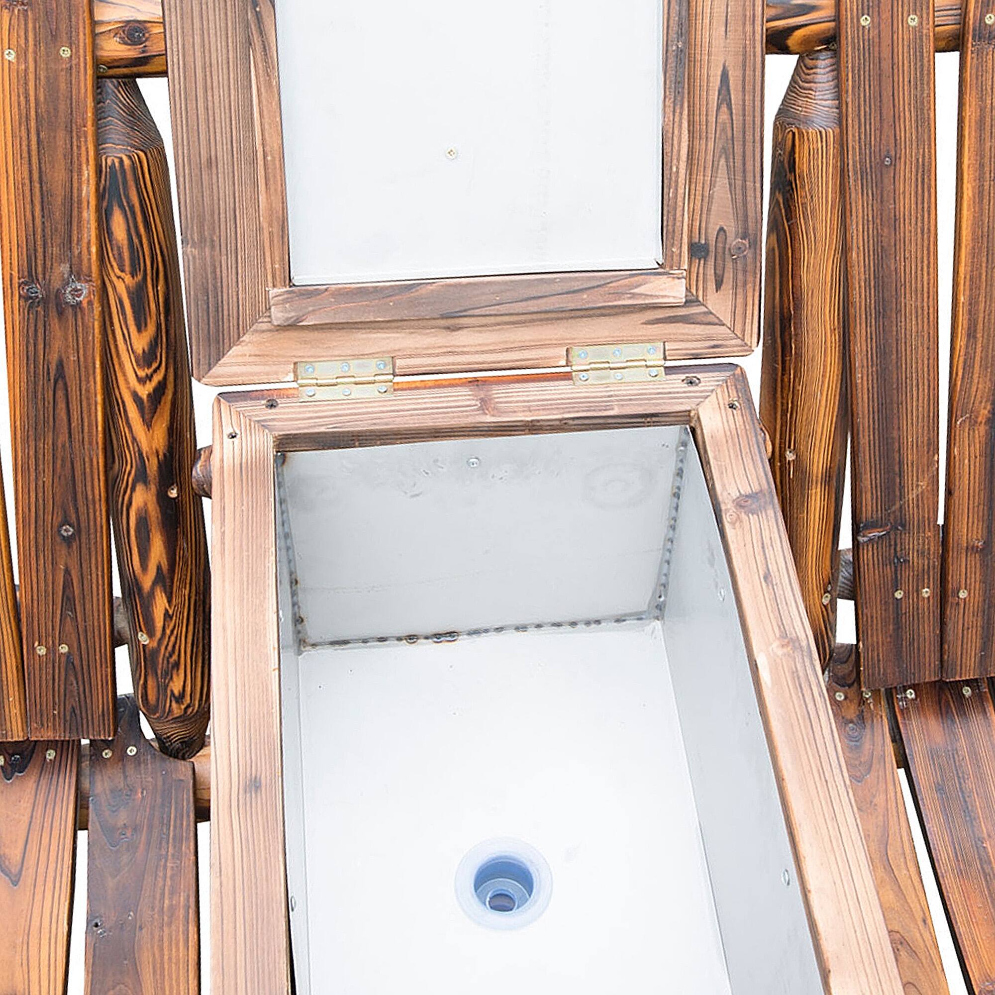 Alt View 7. Outsunny - Double Wooden Adirondack Chair with Ice Bucket, Outdoor Loveseat with High Backrest, Smooth Armrest - Rustic Brown.