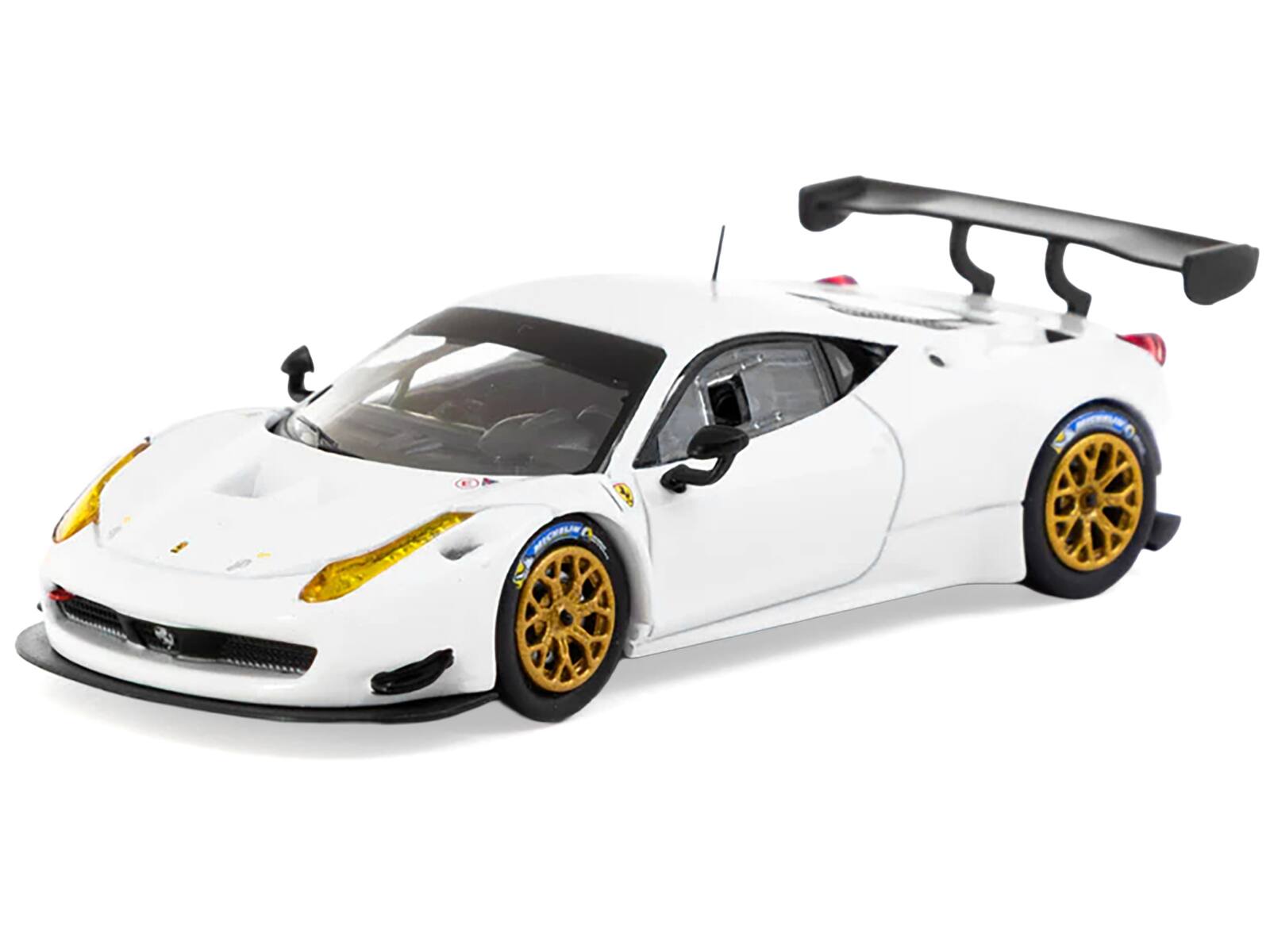 Left. Tarmac Works - Ferrari 458 Italia GT3 White with Gold Wheels "Road64" Series 1/64 Diecast Model Car by Tarmac Works - White.