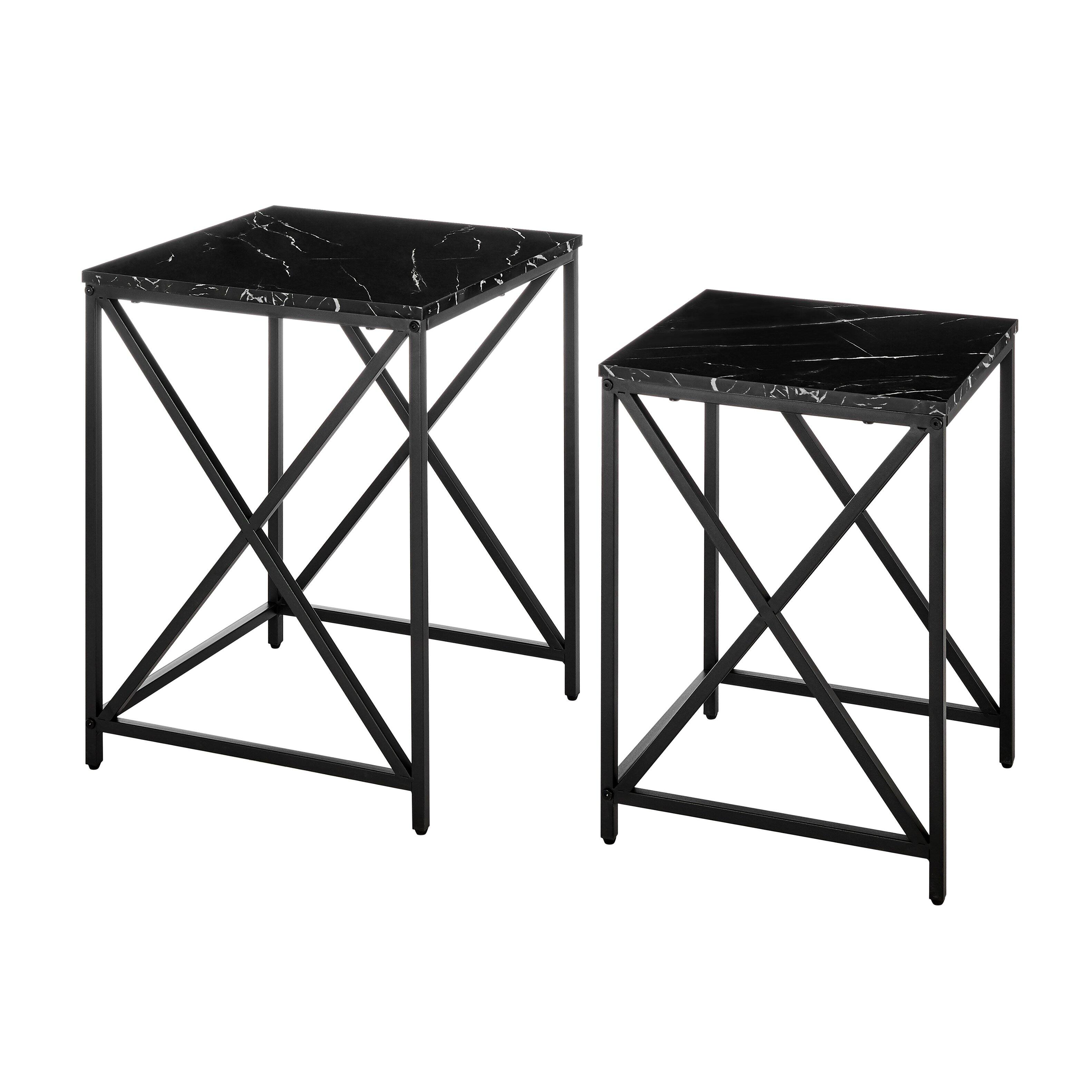 Alt View 9. Danya B - Modern Square Marble Finish Veneer Top Black Metal Frame Nesting End Tables - Black Marble Set of 2 - Black Marble.
