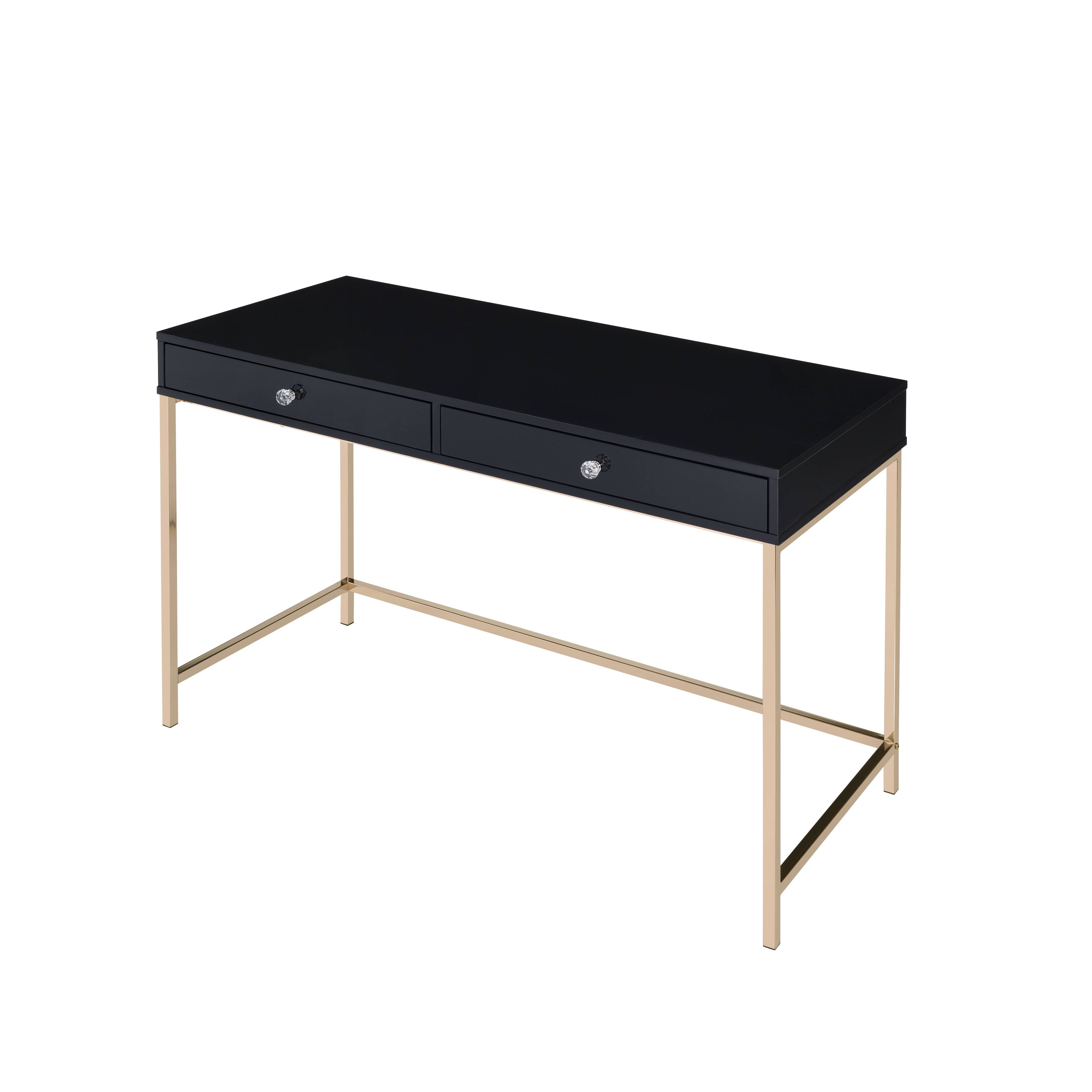 Alt View 2. APRILSOUL - Black High Gloss Gold Finish Writing Desk - Black.