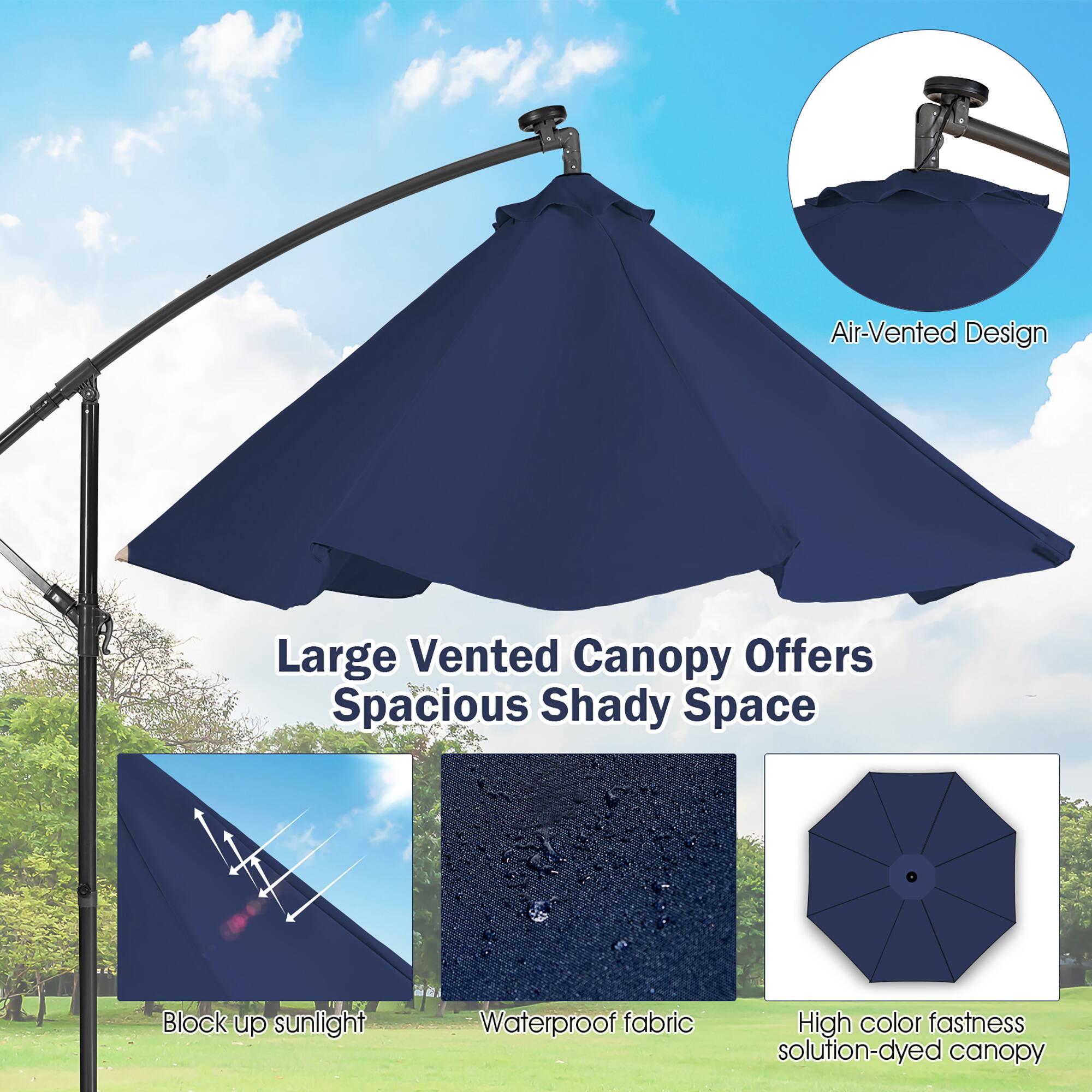 Air-Vented Design Large Vented Canopy Offers Spacious Shady Space Block up sunlight Waterproof fabric High color fastness solution-dyed canopy