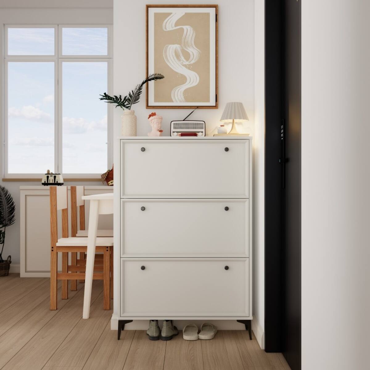 Alt View 2. HTUTWOO - White Shoe Cabinet with 3 Flip Drawers - Stylish Hidden Storage & Adjustable Shelves for Entryway, Hallway, Apartments - White.