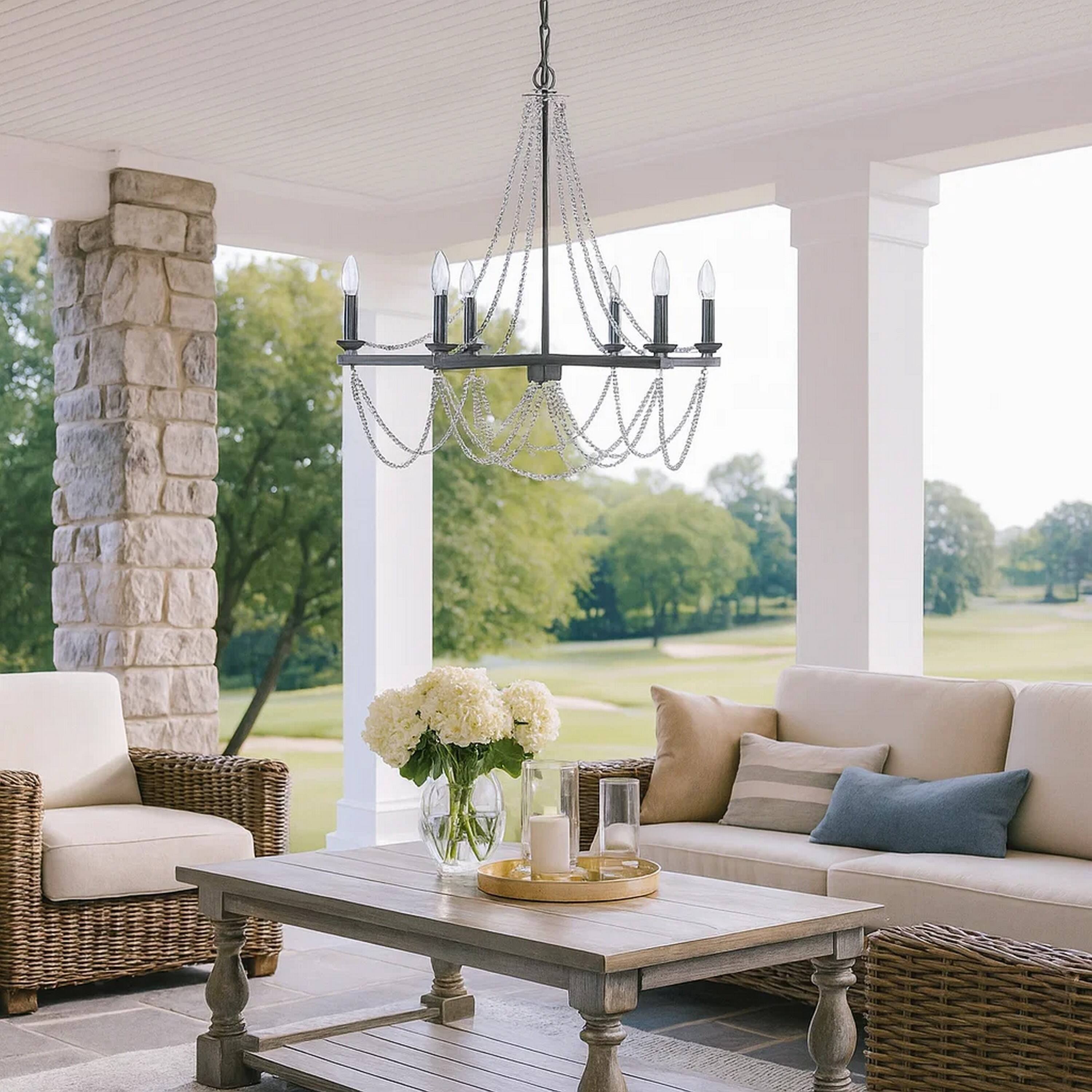 Alt View 3. Manhattan Lane - Tura 30 Inch Chandelier, Classic Chrome Beaded Candelabra Design - Silver.