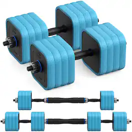 MERACH - 3 in 1 Adjustable Dumbbell Weight Set 22/44/88lbs Free Weight Set with Connector Used as Dumbbell Barbell - Blue