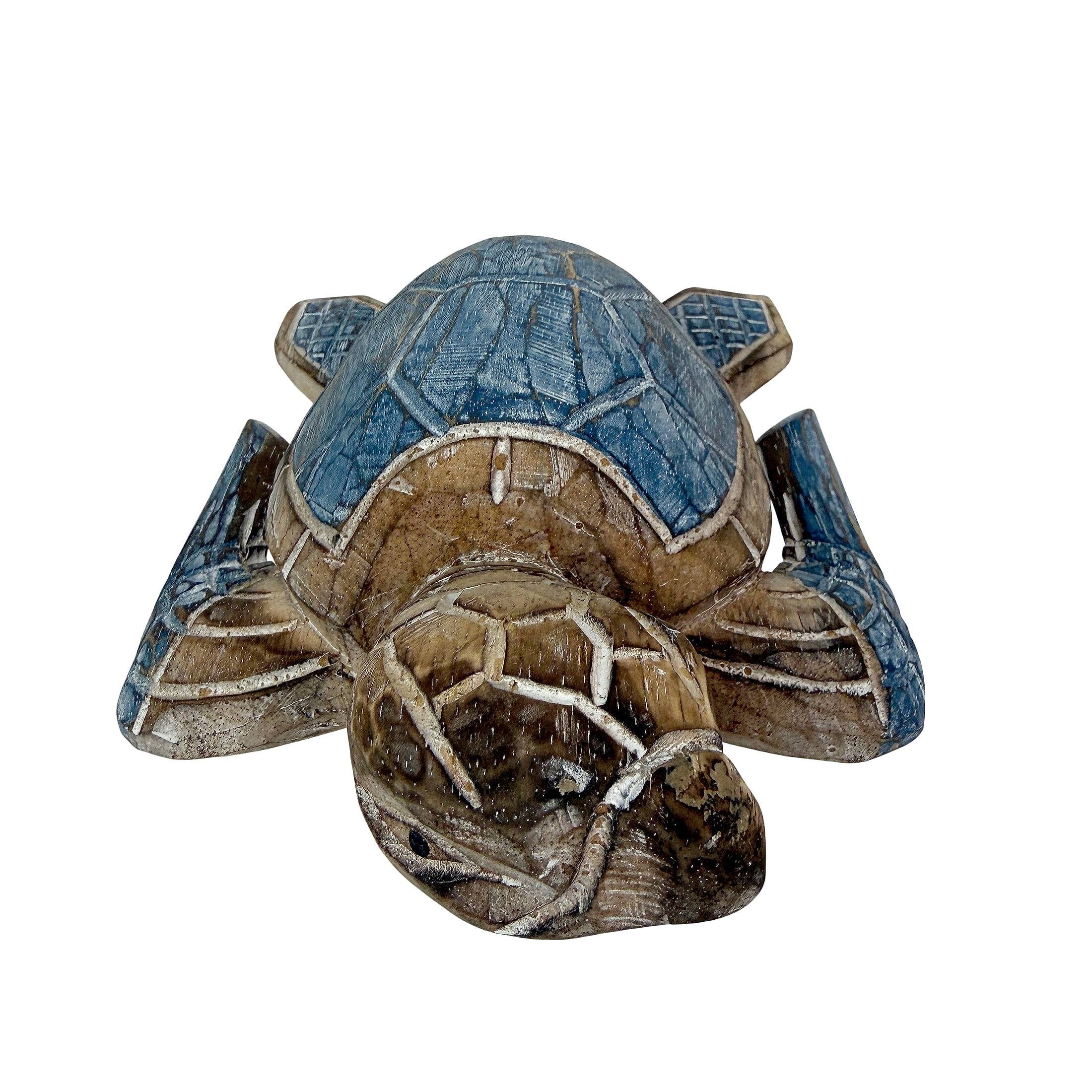 Alt View 1. Things2Die4 - Sea Turtle Statue Hand Carved Wood Blue Coastal Decor 12in Tabletop Art - Blue.