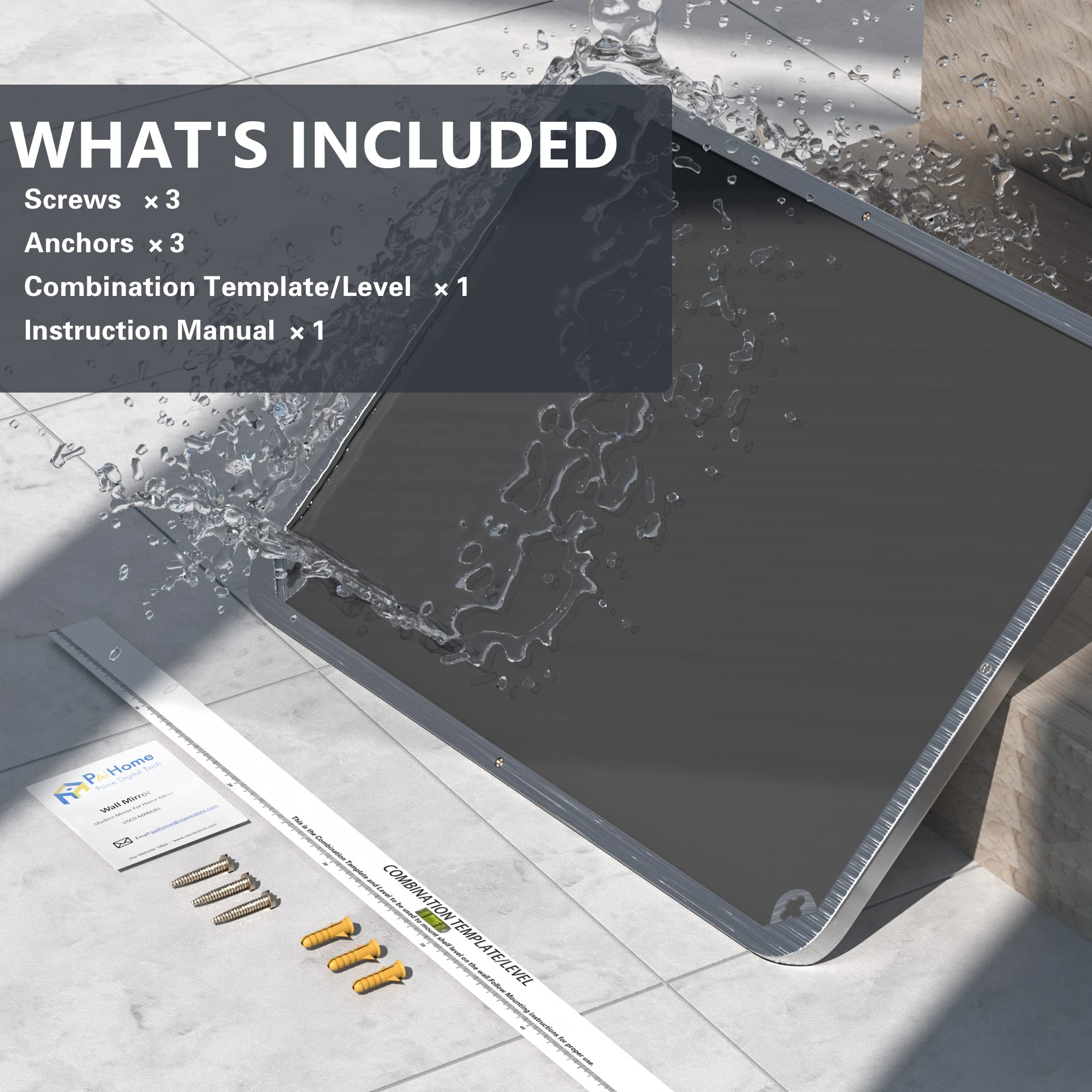 WHAT'S INCLUDED

Screws x 3  
Anchors x 3  
Combination Template/Level x 1  
Instruction Manual x 1
