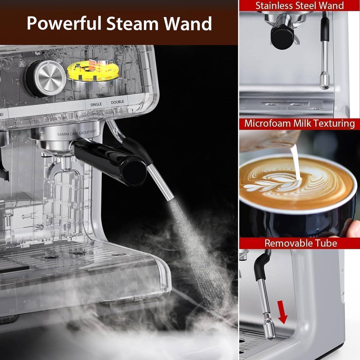 Powerful Steam Wand

Stainless Steel Wand

Microfoam Milk Texturing

Removable Tube