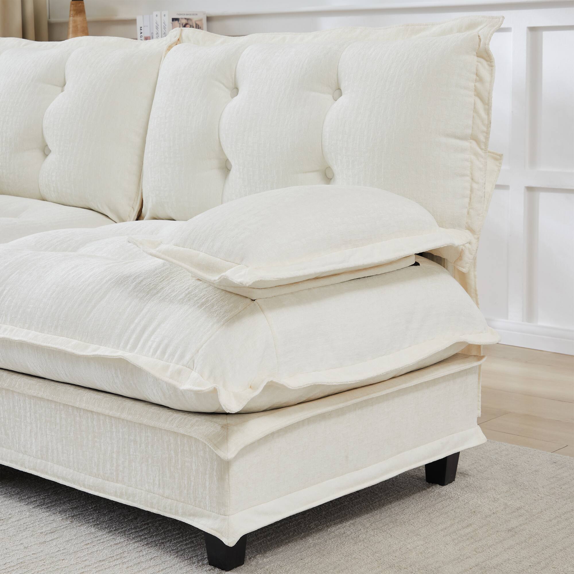 Alt View 10. LOVMOR - 107 inch U Shaped Modular Deep Seat 3 Seat Chenille Sectional Couch Compressed Pack For Bedroom Apartment Cozy - Beige.