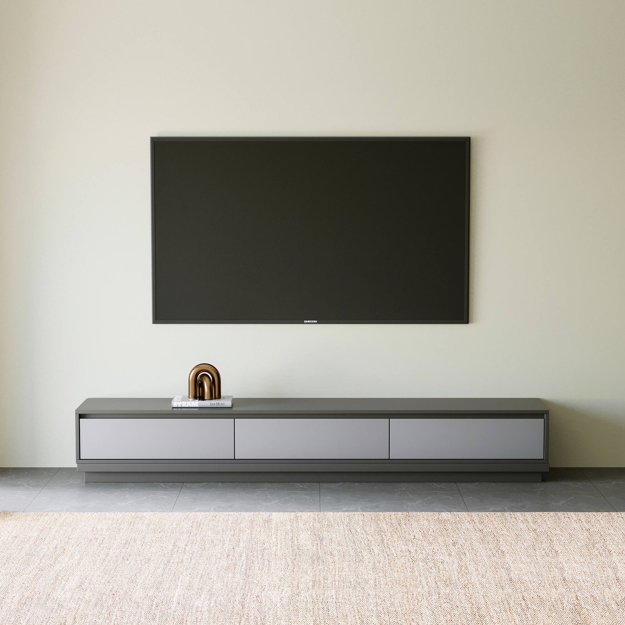 Angle. luck idea - 78.7-Inch Expandable TV Stand (Max Width 141.7") - 3 Storage Drawers - Gray.