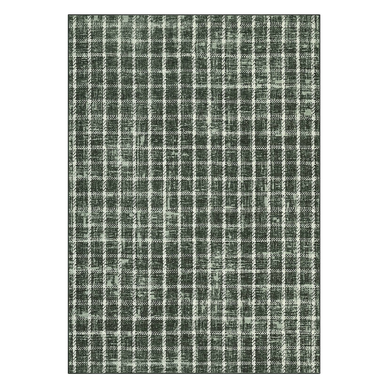 Front. GAOMON - Modern Plaid Area Rug Machine Washable Stain Resistant Pet friendly Floor Cover for Living Room Bedroom Hallway - Green.
