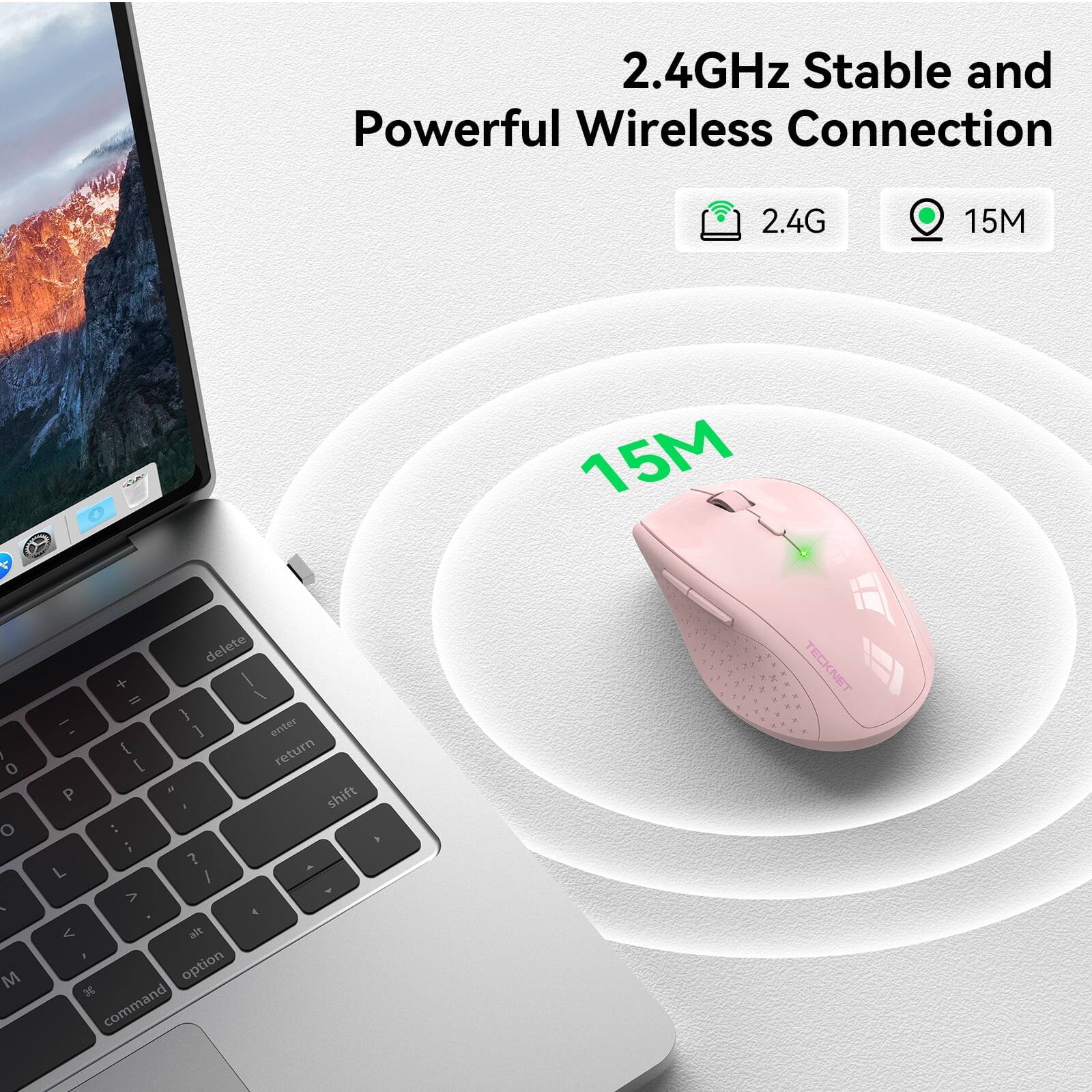 2.4GHz Stable and Powerful Wireless Connection

2.4G
15M

delete + / = \ I { ] enter - return [ P 18 shift : A ; ? L A / Y 7 < < alt , option x command

TECKNET