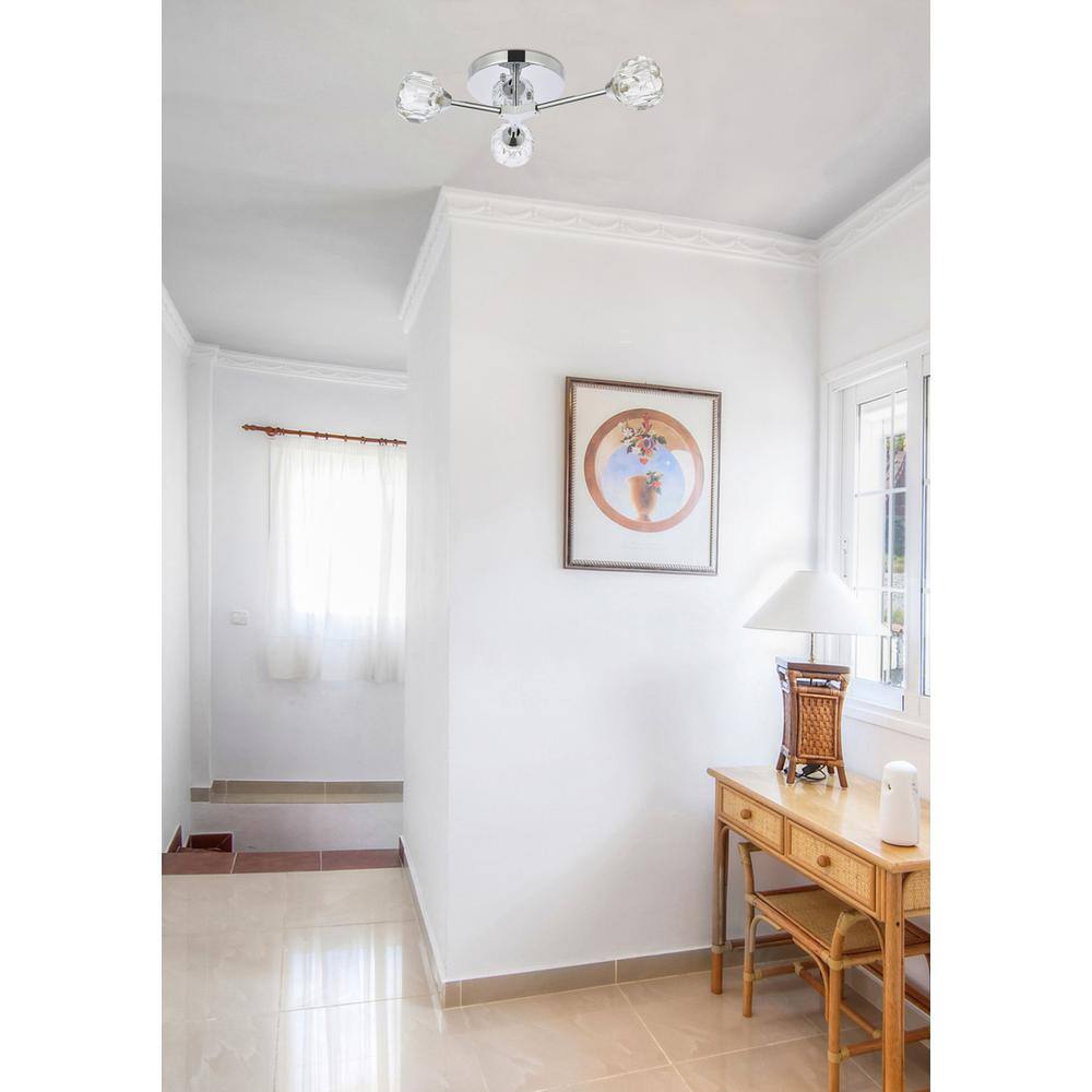 Left. Elegant Lighting - Zayne 3 Light Flush Mount in Chrome - Chrome And Clear.