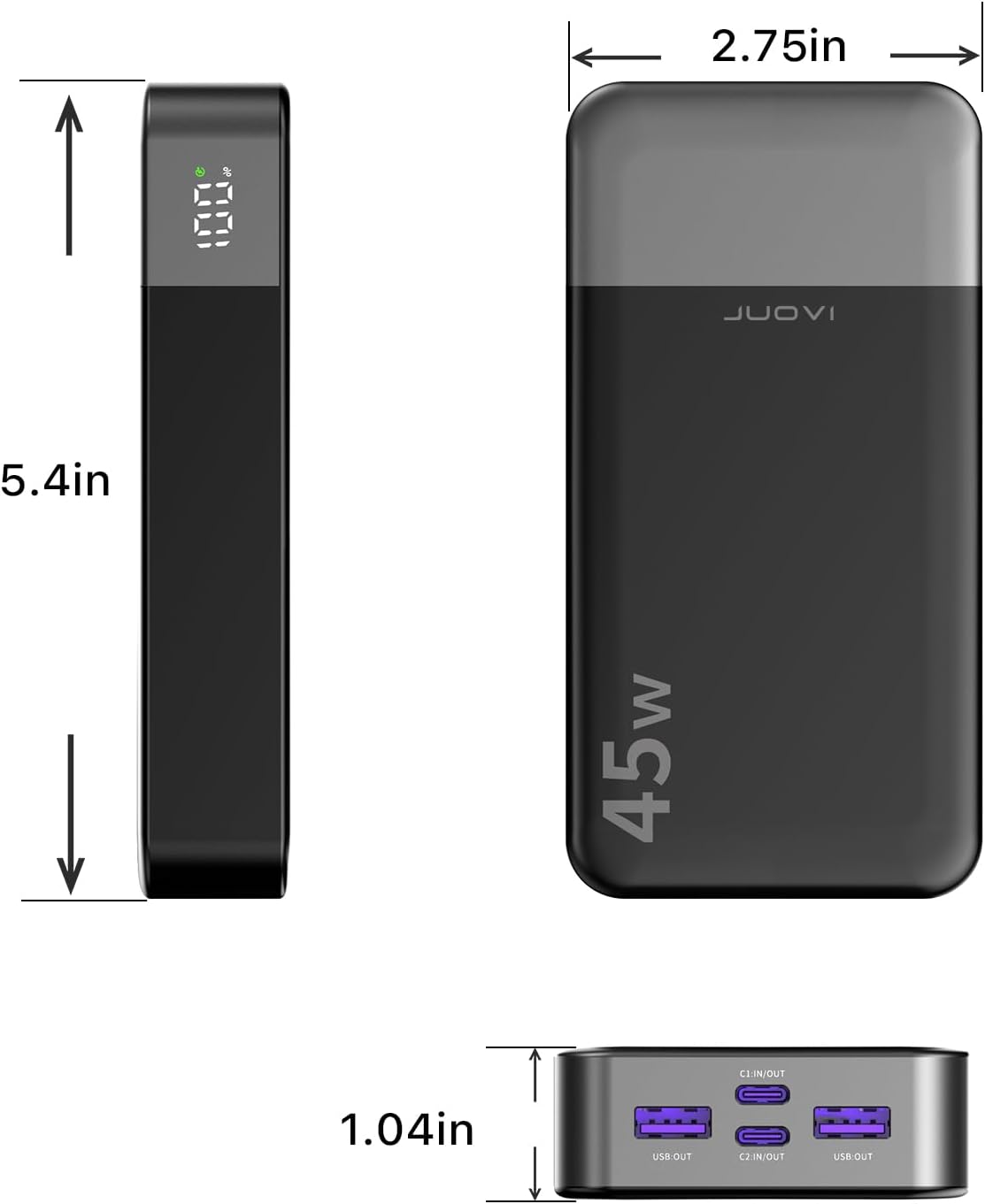 2.75in  
5.4in  
45w  
1.04in  
C1:IN/OUT  
USBOUT  
C2:IN/OUT  
USBOUT