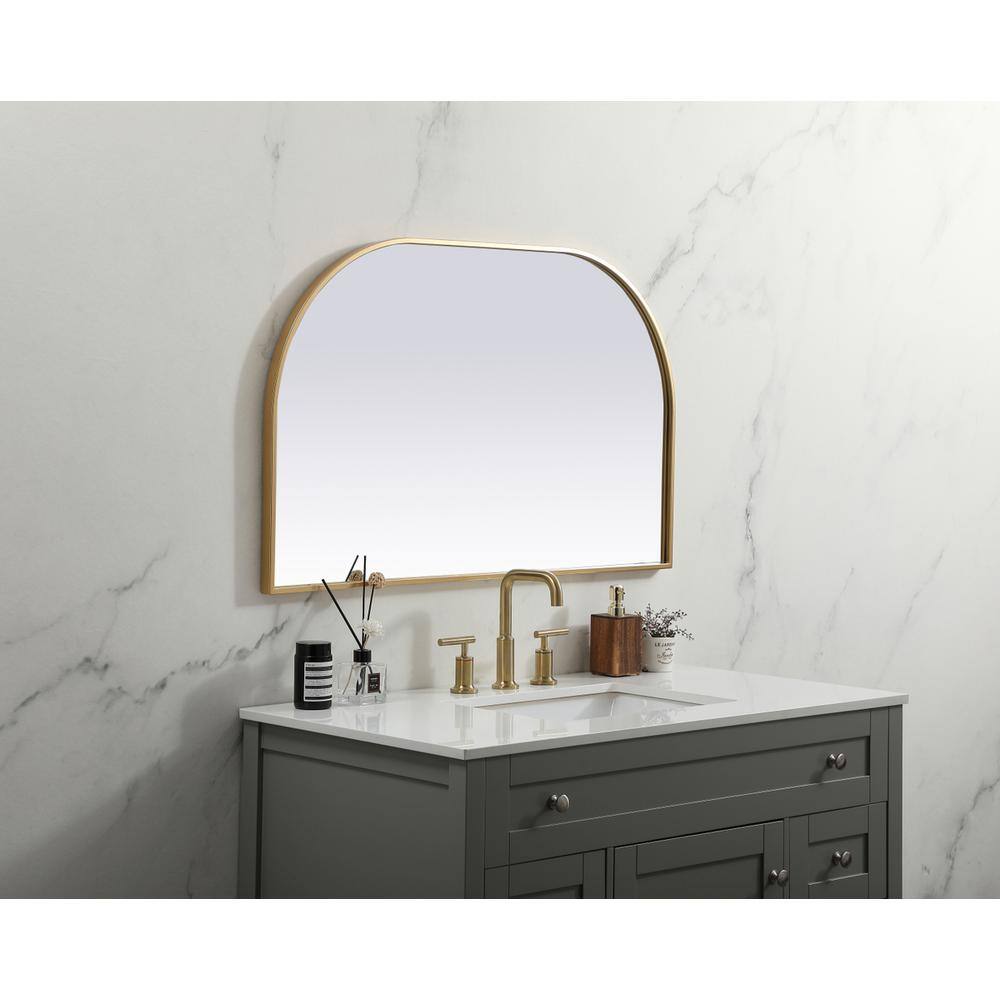 Alt View 2. Elegant Decor - Metal Frame Arch Mirror 39x24 Inch in Brass - Brass.