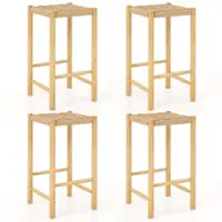 Costway - 26" Dining Bar Stool Set of 4 Counter Height with Rubber Wood Woven Saddle Seat - Natural - Front_Zoom