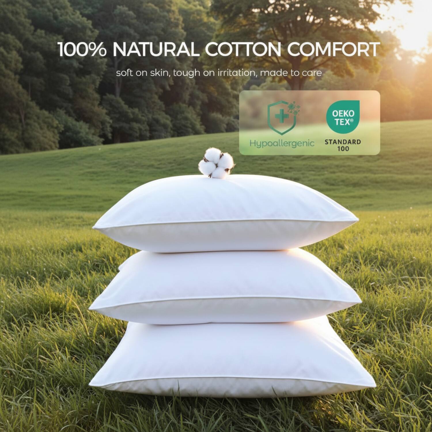 100% NATURAL COTTON COMFORT  
soft on skin, tough on irritation, made to care  

Hypoallergenic  
OEKO TEX® STANDARD 100
