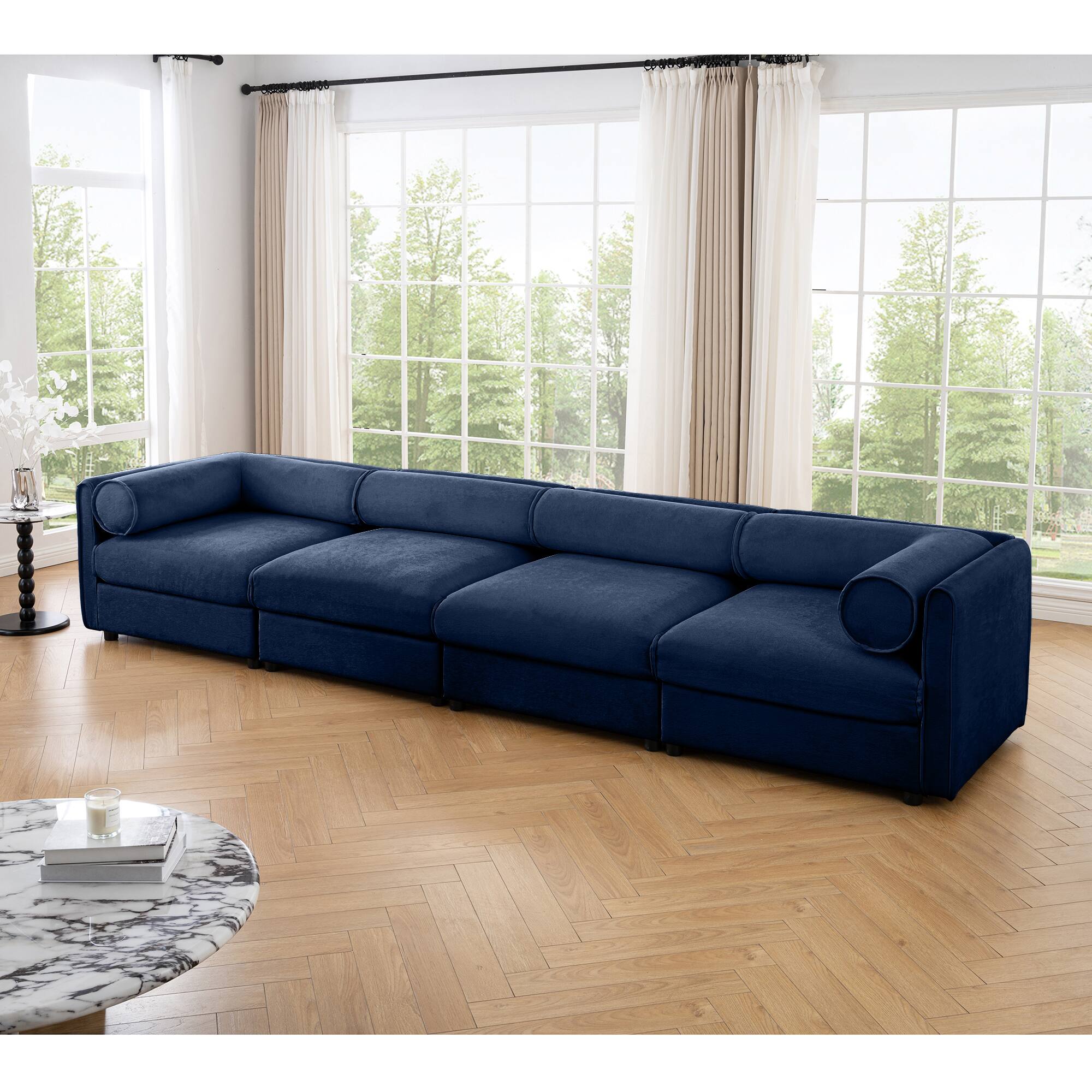 Front. Anysun - Modular L-Shape 4-Seat Sectional Sofa with Storage - Cylindrical Backrest & Armrests, Durable Deep-Seat Design - Blue.