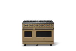 Viking - 48"W. P5S 7.3Cu. Ft. Freestanding Sealed Dual Fuel Convection 8 Burner Range/Griddle with Brushed Brass Trim - Golden Hour