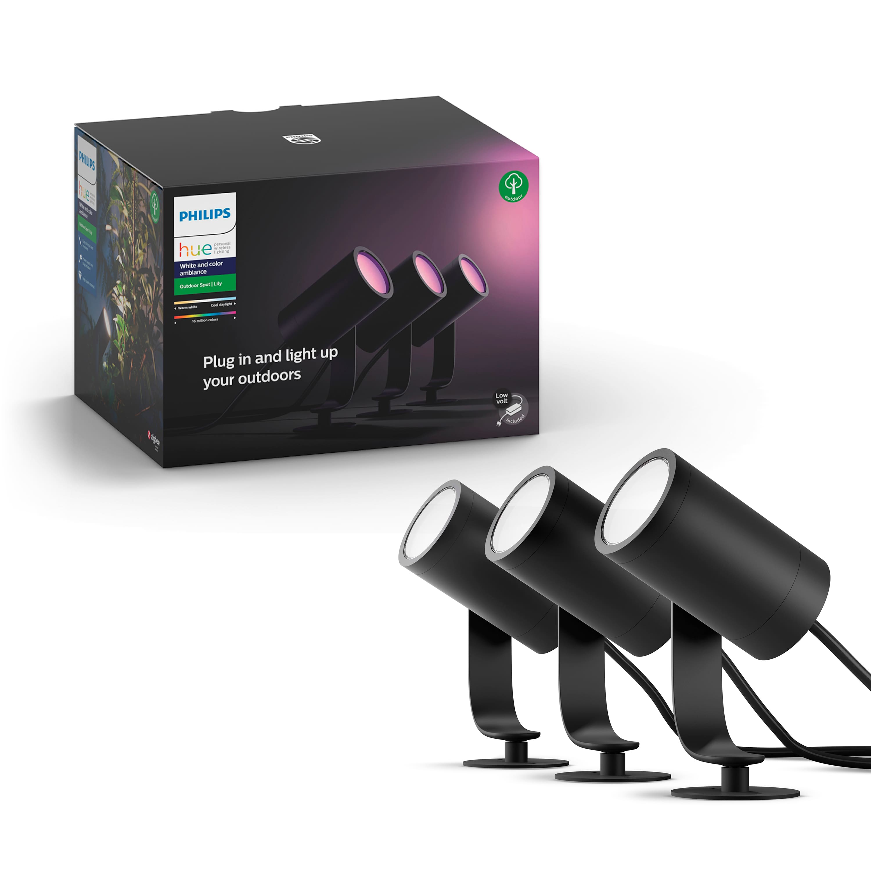 Front. Philips - Hue Lily Outdoor Spotlight Basekit (3-pack) - White and Color Ambiance.
