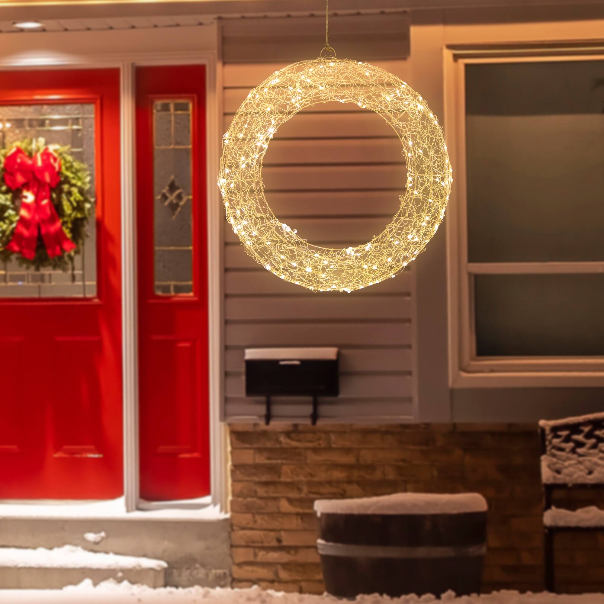 Alt View 1. Northlight - 18" LED Lighted Gold Wire Wreath Outdoor Christmas Decoration - Gold.