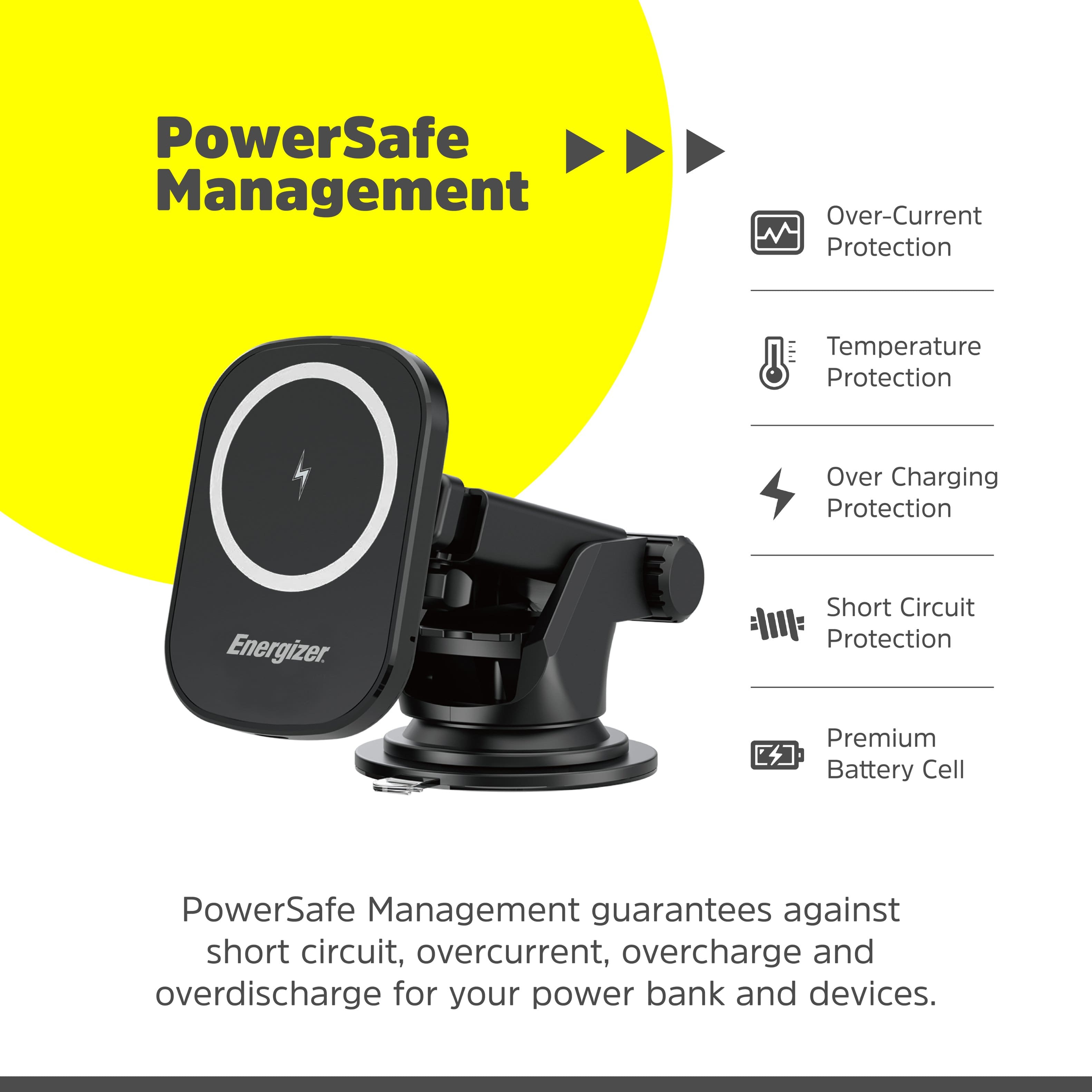 PowerSafe Management is a product that offers protection against various issues related to power banks and devices. It guarantees against short circuit, overcurrent, overcharge, and overdischarge. The product is designed to ensure the safety and longevity of your power bank and devices. The image showcases the product and its features, making it an attractive option for those seeking a reliable solution for their power bank and device needs.