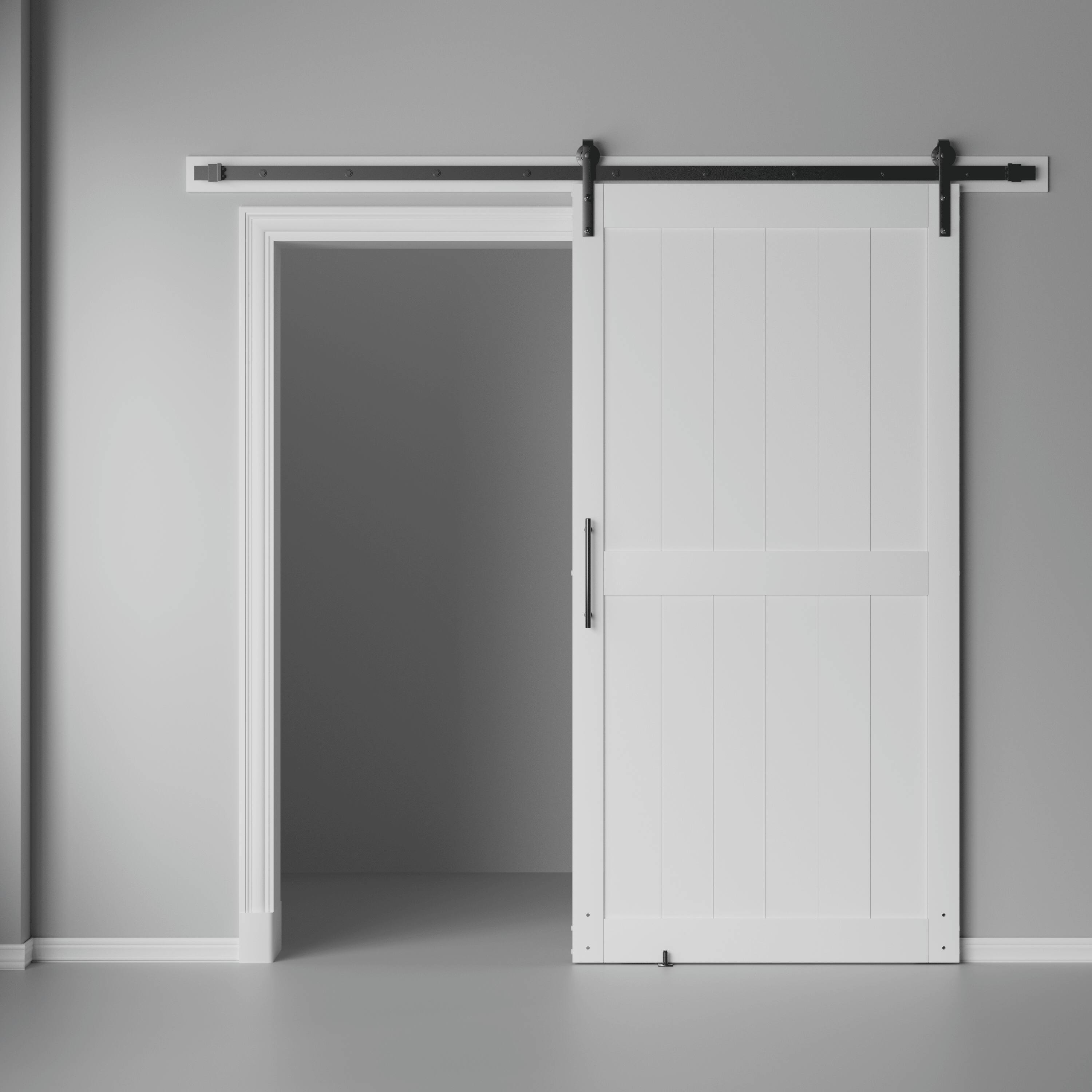 Angle. Mirfee - Modern White Sliding Barn Door with Full Hardware Accessories - White.