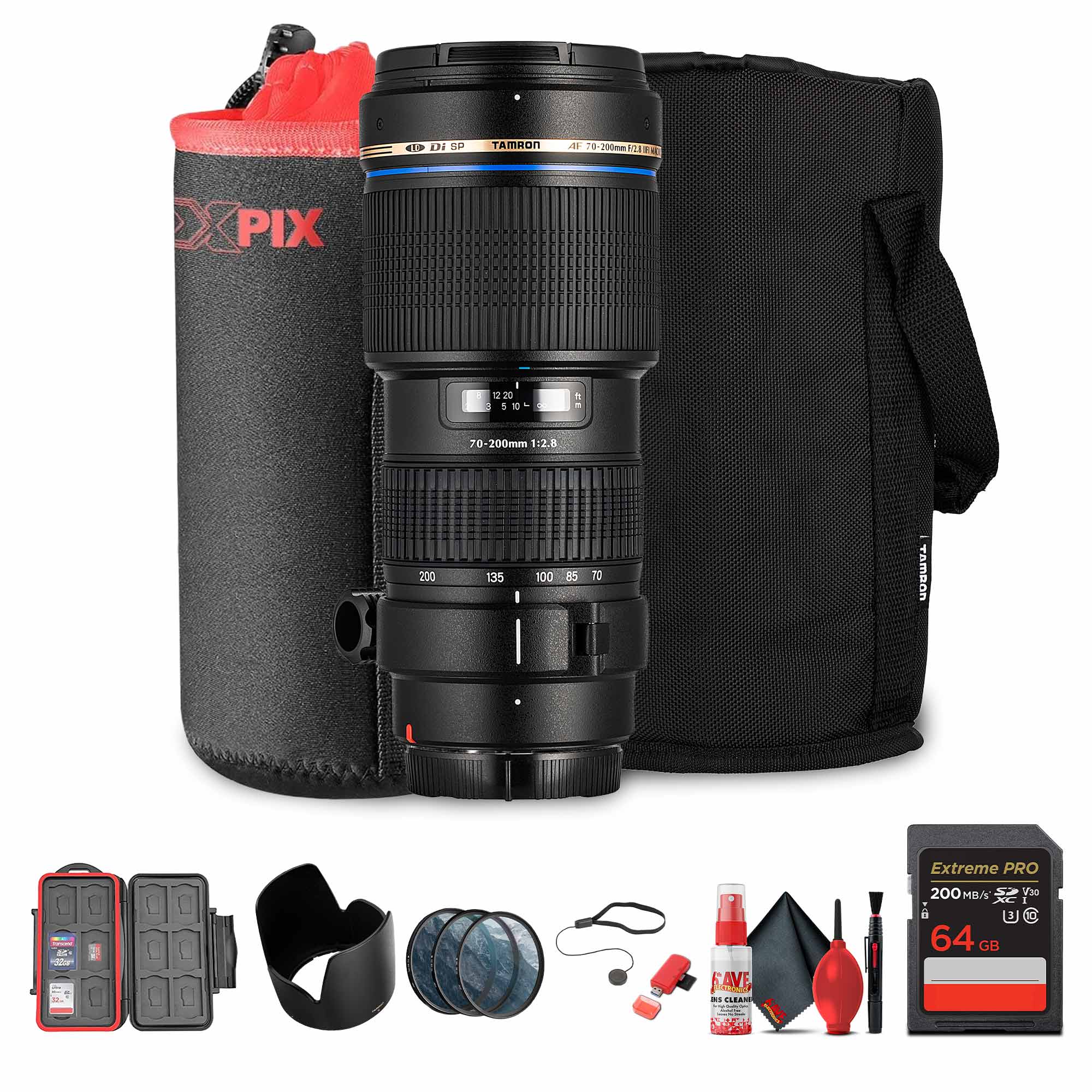 Tamron - 70-200mm f/2.8 Di LD (IF) Macro AF Telephoto Lens + 64GB Card + Lens Bag + More - Black
