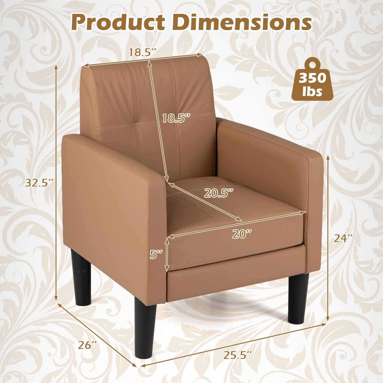 Product Dimensions
18.5"
350 lbs
32.5"
20.5"
5"
20"
24"
26"
25.5"