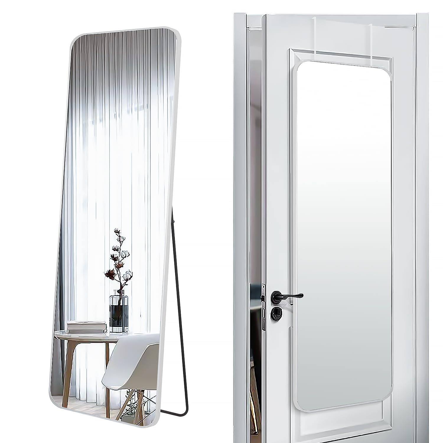 Hanke - Door Hanging Full Length Mirror Floor Stand height 5 7ft Just Body 3ft Wall Mounted Frame Bedroom Room - Silver 57"L x 20"W