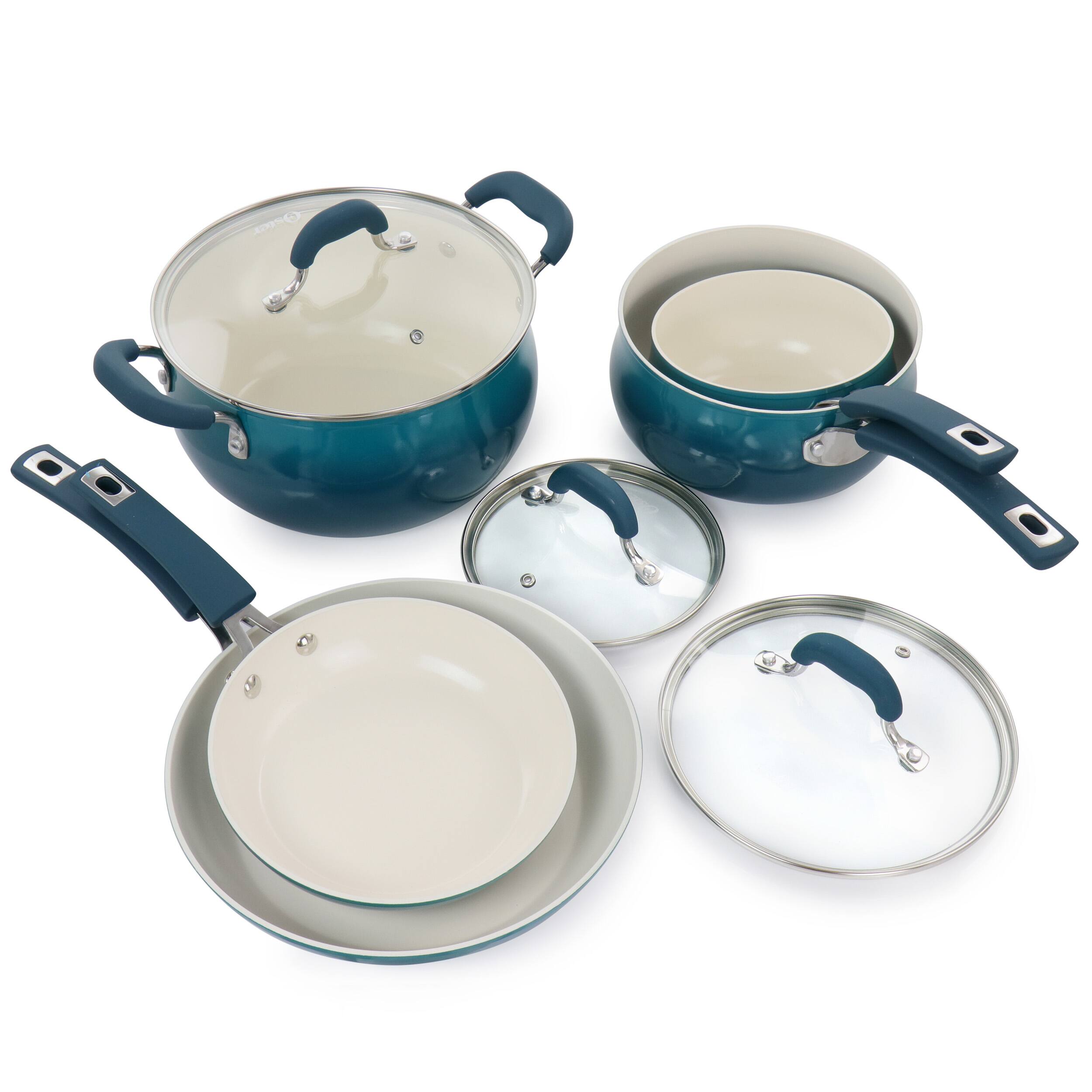 Alt View 2. Oster - Oster Corbett 8 Piece Nonstick Aluminum Cookware Set in Teal - Teal.