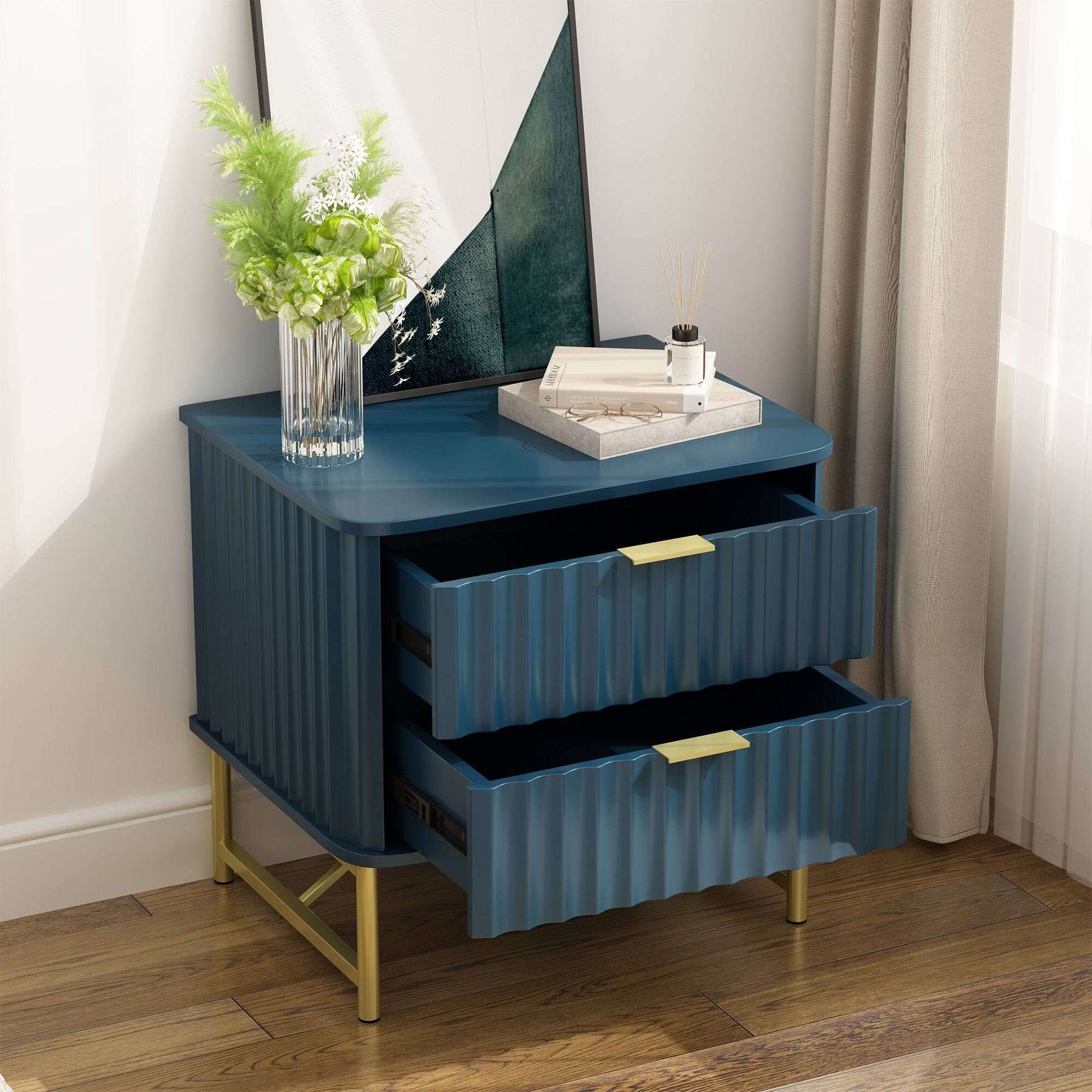 Alt View 3. Boyel Living - 19.69 in. H Nightstand Bedroom Storage Cabinet in Green with 2 Drawers - Green.