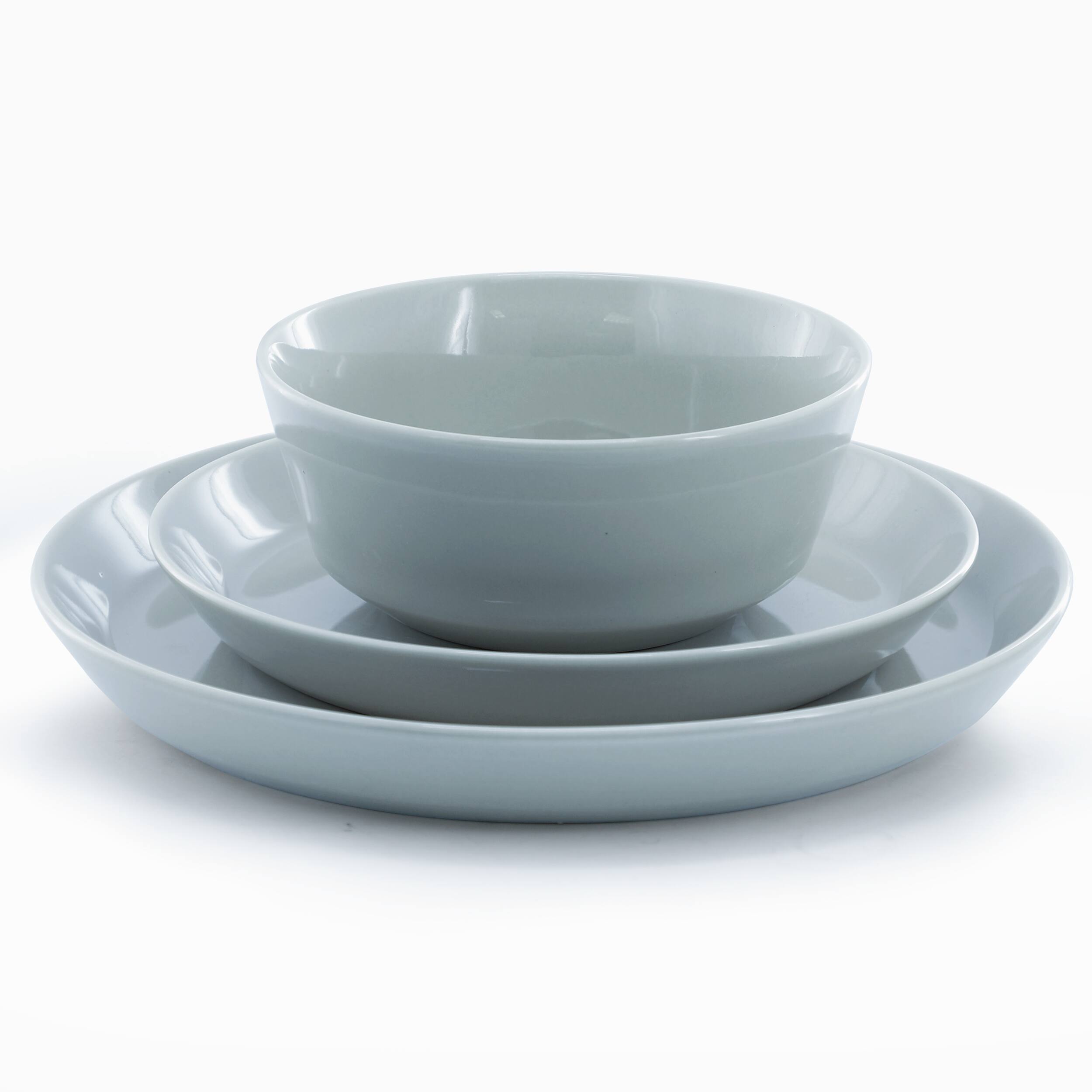 Angle. Gibson - Gibson Elite Sunlit Mist 12 Piece Round Stoneware Dinnerware Set in Blue - Blue Floral.