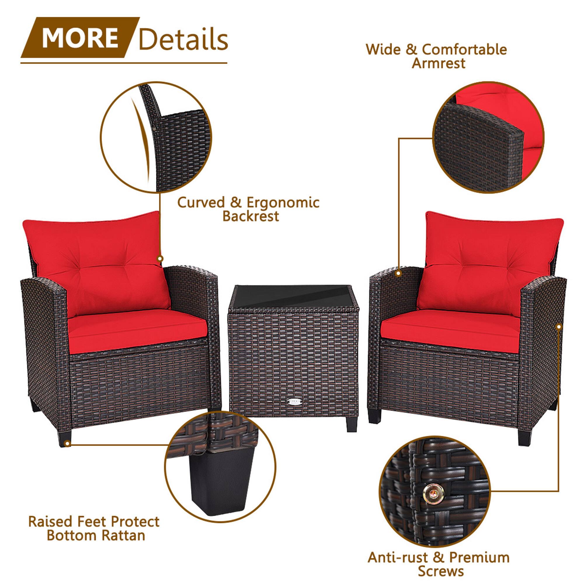 MORE Details

- Curved & Ergonomic Backrest
- Wide & Comfortable Armrest
- Raised Feet Protect Bottom Rattan
- Anti-rust & Premium Screws