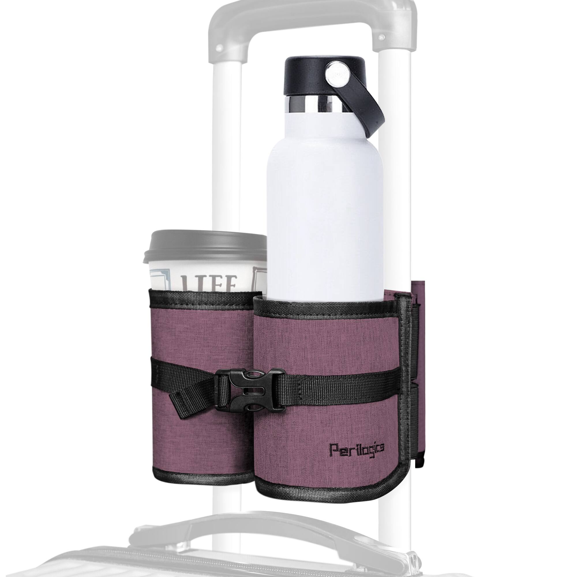Perilogics - Luggage Travel Cup Holder – Dual Drink Holder with Storage, Great Gift for Travelers and Flight Attendants - Lavender