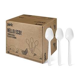 Perk - Eco Compostable PLA Spoon, Medium-Weight, 300/Pack - White