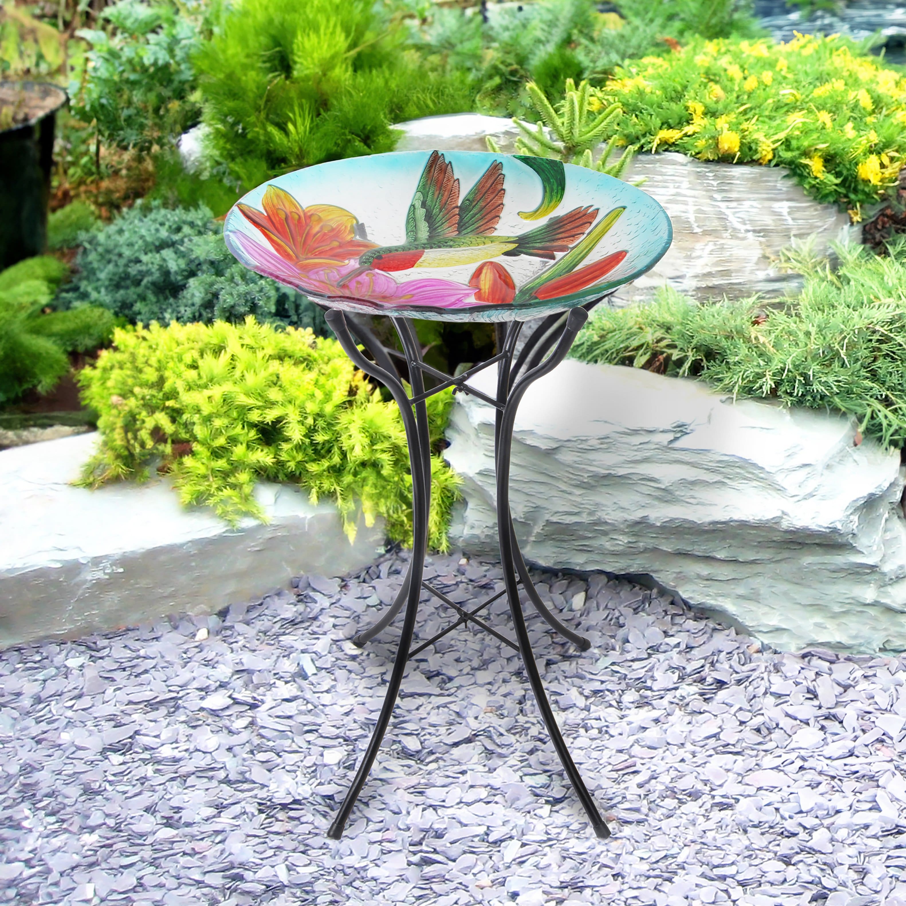 "Teamson Home - 17.99"" Handpainted Hummingbird Glass Birdbath with Solar LED, Multi" price history on PriceWatchPro